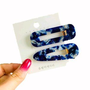 Blue Acrylic Resin Hair Barrettes Hair Clips Set 2